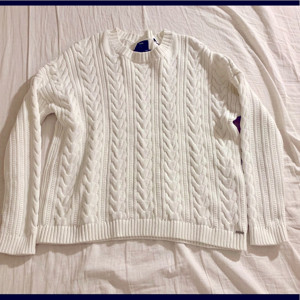 White braided sweater